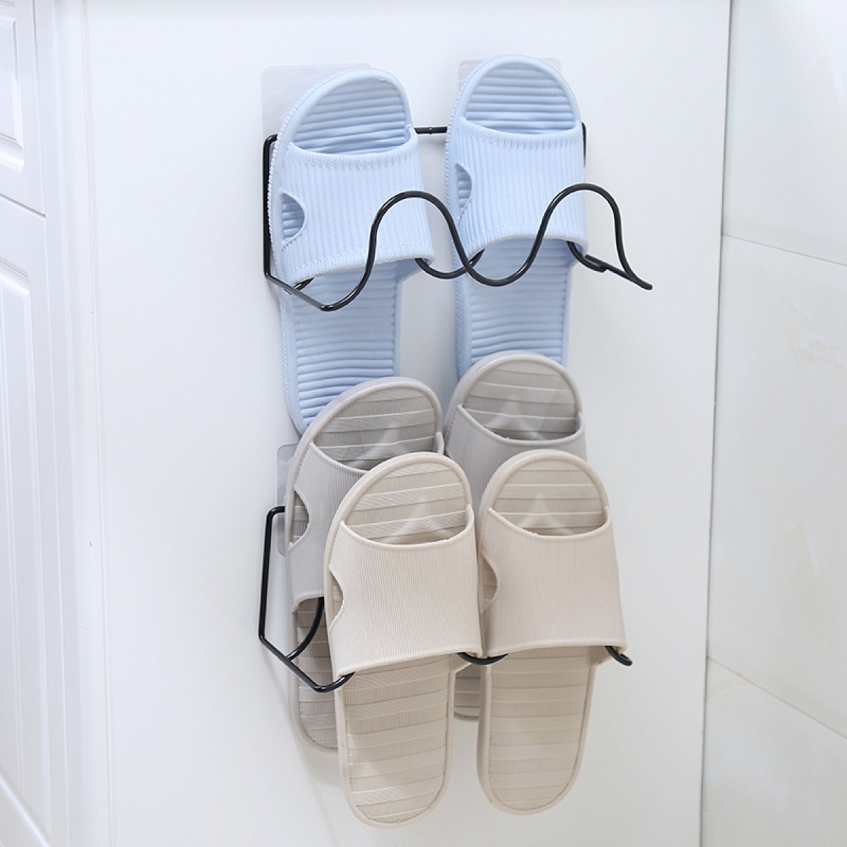 XY浴室創意粘貼式壁掛雙層鐵藝拖鞋架