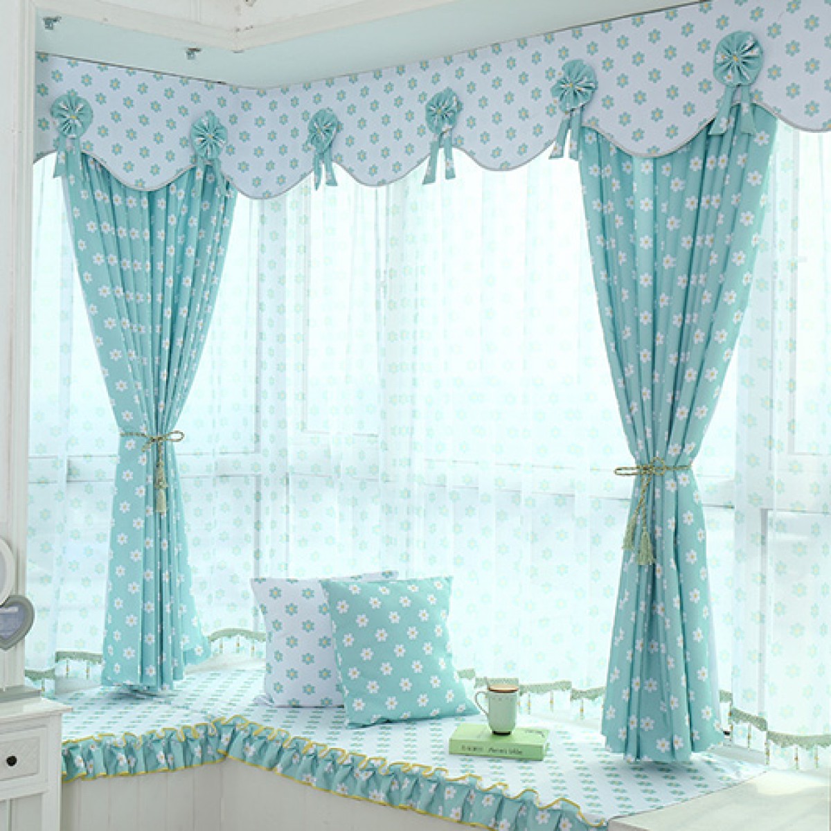 簡約現代小清新兒童房臥室飄窗半遮光窗簾布