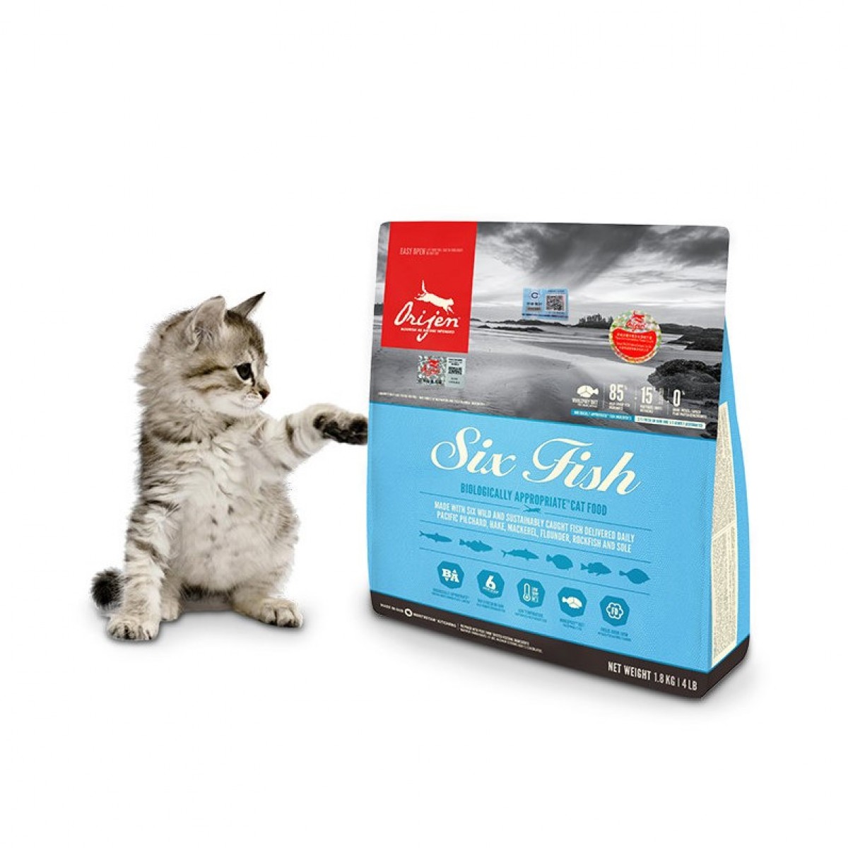 Orijen加拿大猫粮六种鱼无谷天然全猫粮成猫幼猫1.8kg/包
