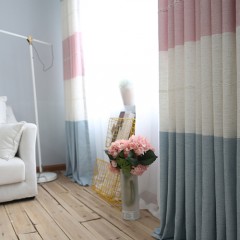 現代簡約風條紋窗簾布客廳落地窗成品半遮光棉麻窗簾