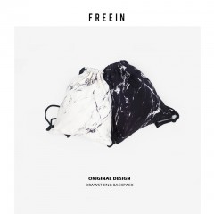 FREEIN原創設計黑白紋理印花束口袋簡約雙肩背包