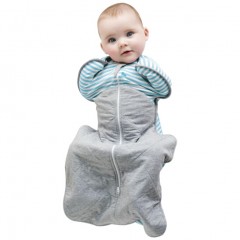 【love to dream】澳洲品牌嬰兒睡袋藍綠條紋秋冬款，寶寶防踢被防驚跳繈褓包裹型投降睡袋，新生兒包巾