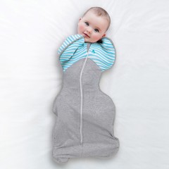 【love to dream】澳洲品牌嬰兒睡袋藍綠條紋秋冬款，寶寶防踢被防驚跳繈褓包裹型投降睡袋，新生兒包巾
