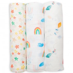 【Lulujo Baby】加拿大品牌嬰兒翺翔在天包巾（三條裝）,新生兒竹棉包巾抱被,寶寶浴巾空調蓋毯,防驚跳繈褓巾