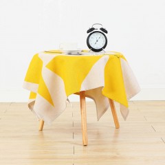 亮黃加厚棉麻布藝餐桌桌布茶幾圓桌餐墊電視櫃台布（可定制）