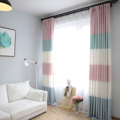 現代簡約風條紋窗簾布客廳落地窗成品半遮光棉麻窗簾