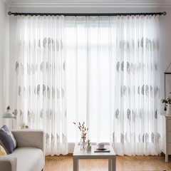雙色樹簡約現代客廳臥室飄窗落地窗白色窗紗簾