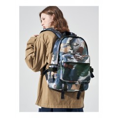 FREEIN印花雙肩包塗鴉設計背部戶外旅行男女學院復古書包