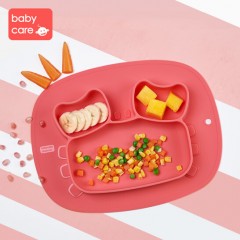 【布拉諾螃蟹】Babycare兒童餐盤吸盤碗矽膠防摔輔食碗,可愛兒童分格餐具,光珊紅