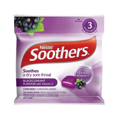 Soothers Blackcurrant Medicated Lozenges 3 Stick Packs X 10
