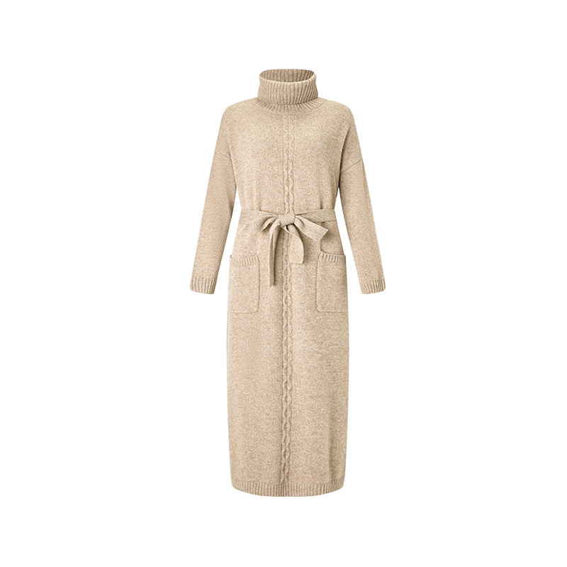 女式綿羊毛高領針織連衣裙