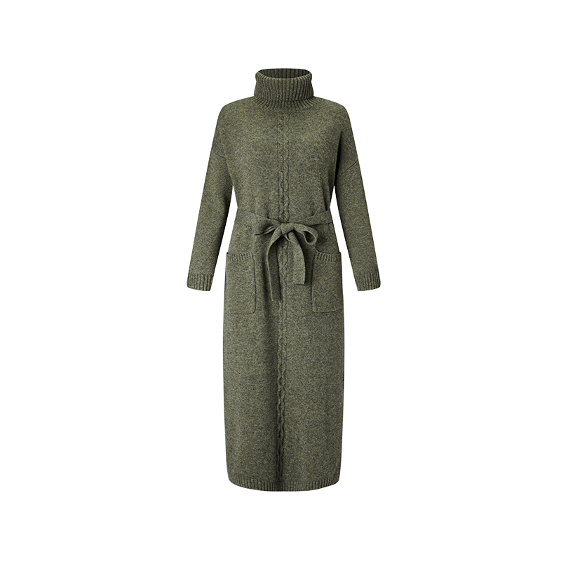 女式綿羊毛高領針織連衣裙