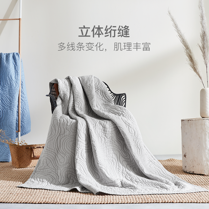 100%棉的柔和慵懶，日式水洗棉絎縫蓋毯