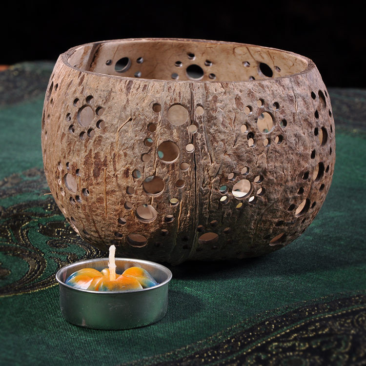 木質工藝品 泰國進口實木創意浪漫椰殼燭台