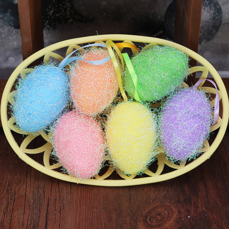 復活節裝飾品4*6彩色絨毛復活雞蛋