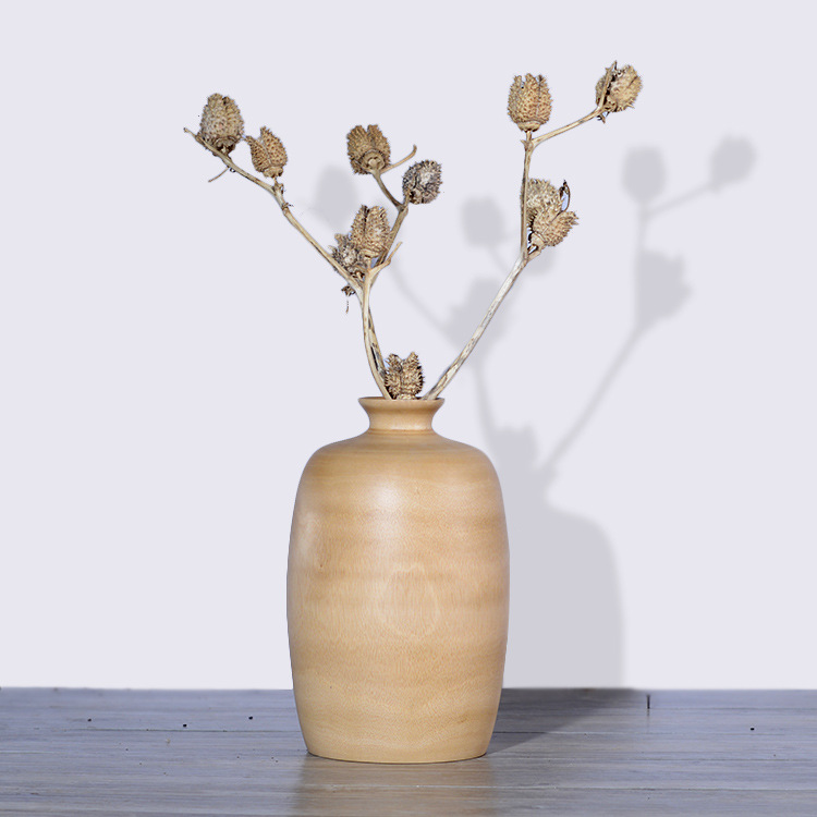 東南亞風格擺件原生態創意細口原木色實木花瓶