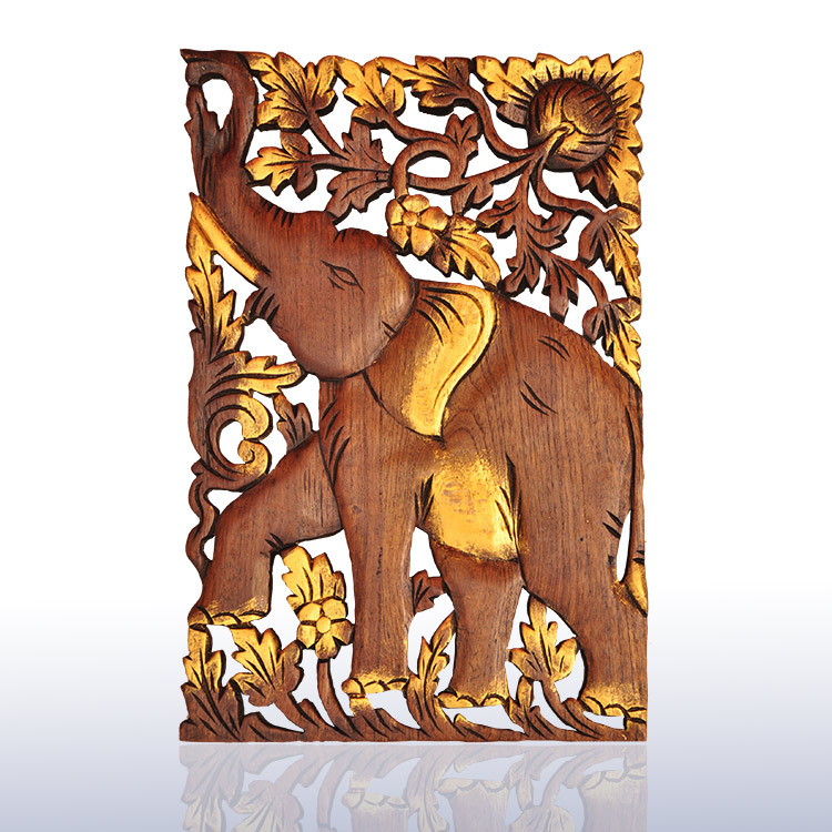 泰國工藝品 實木鏤空木質雕刻大象牆飾掛件象雕板