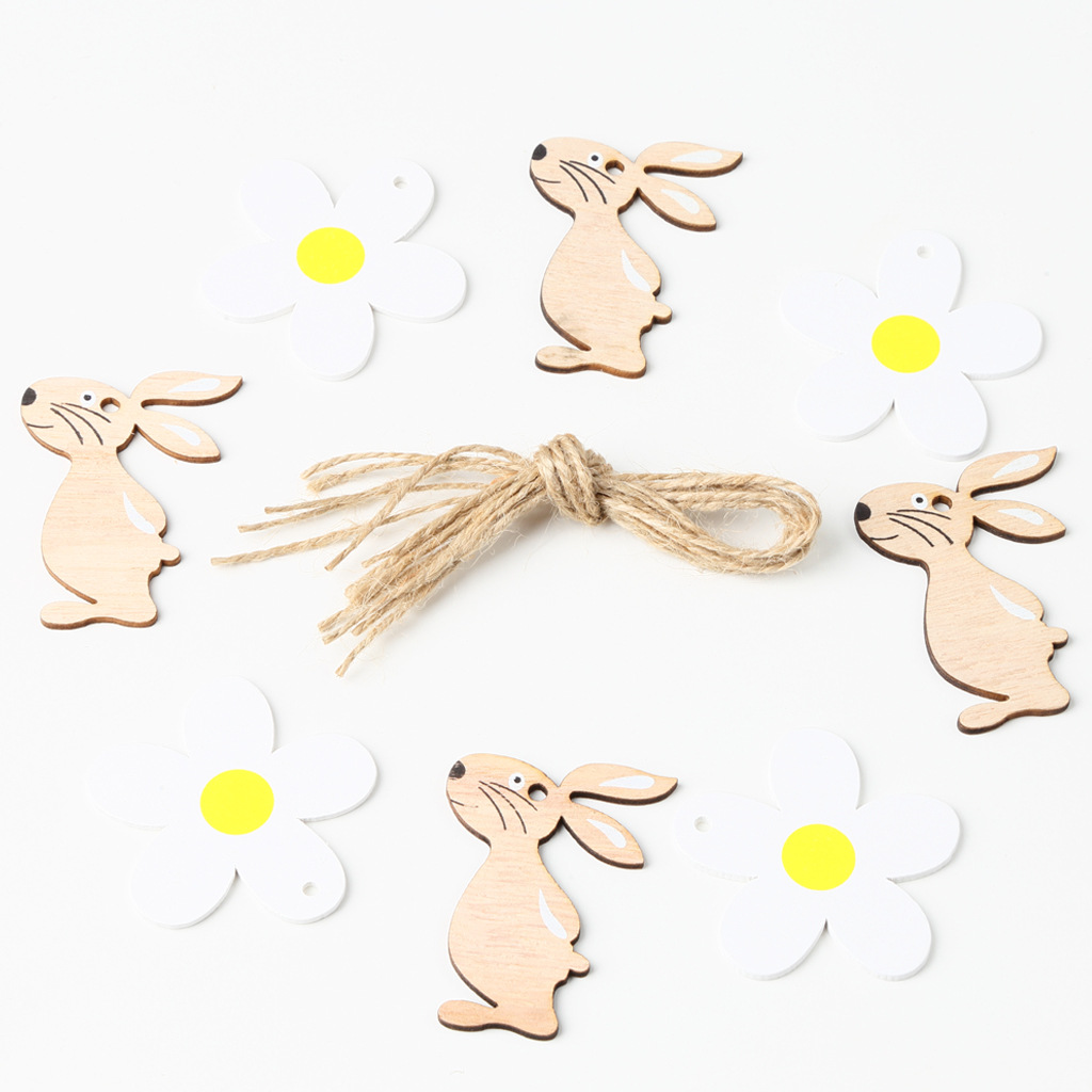 創意款復活節木質兔子 白色花北歐家居木製裝飾品