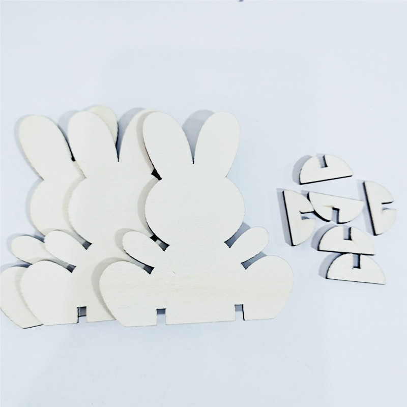 激光雕刻鐳射木質工藝品裝飾3D復活節兔子木片