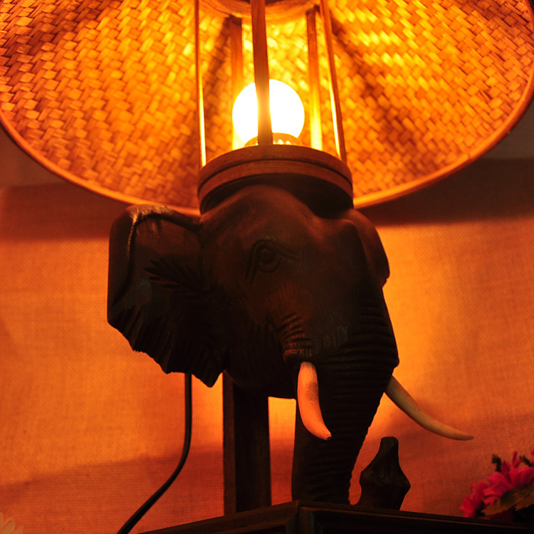 東南亞風格燈具燈飾 實木雕刻大象創意枱燈