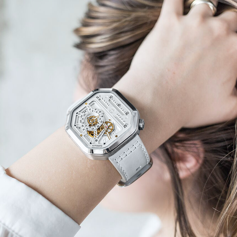 瑞士手錶女士鏤空方形機械錶