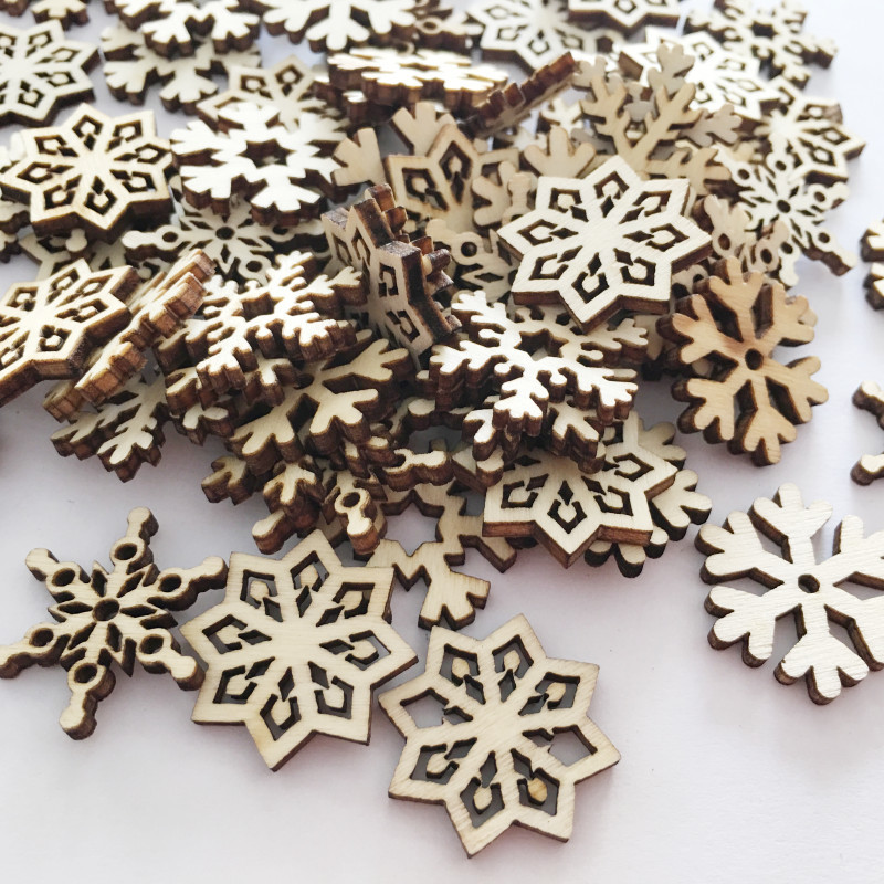 木製原木色雪花片 聖誕裝飾用品