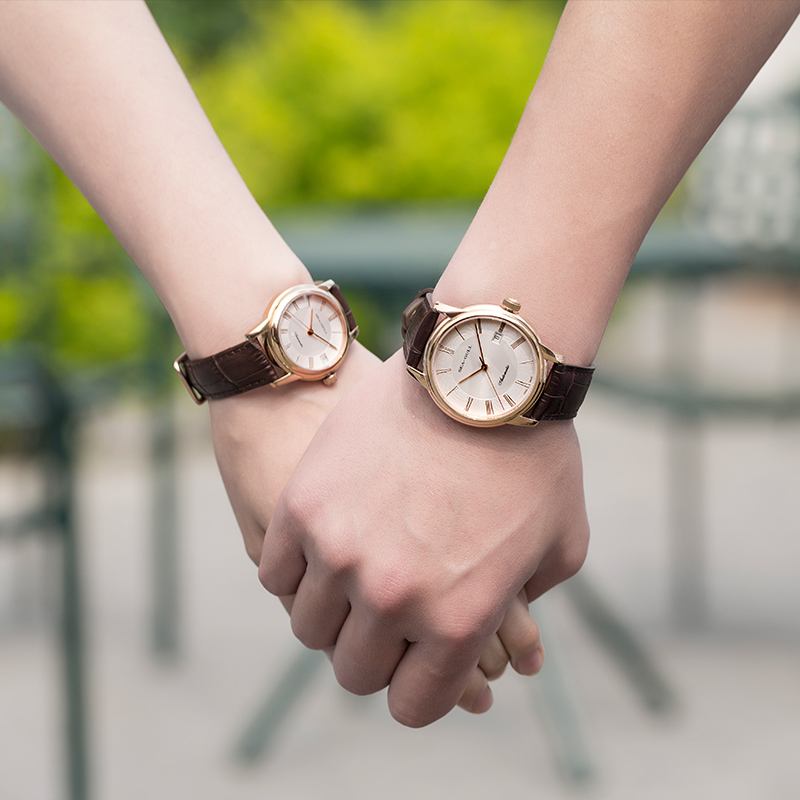 海鷗時尚玫瑰金色情侶對錶手錶