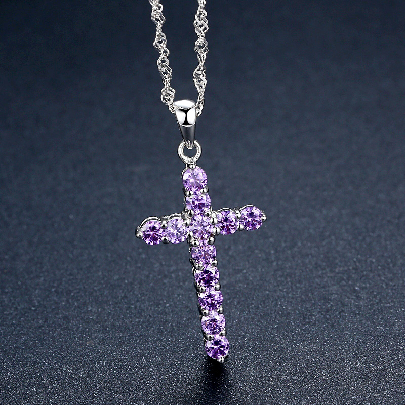 優雅紫色耶穌基督教吊墜銀飾
