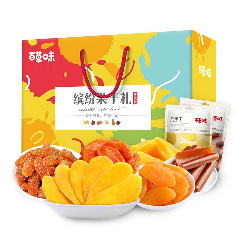 【百草味-繽紛果乾禮852g】零食水果蜜餞菠蘿大禮包6袋混合裝禮盒