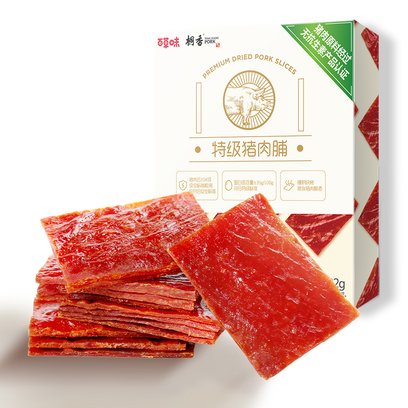 【百草味-精製豬肉脯92g】靖江風味特產特級肉乾肉片網紅休閒零食