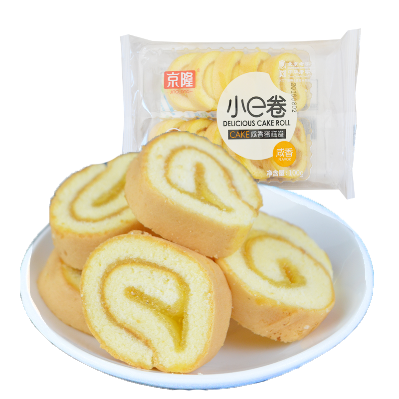 京隆小蛋糕100gX4袋鹹香肉鬆味瑞士捲面包早餐零食糕點食品小吃