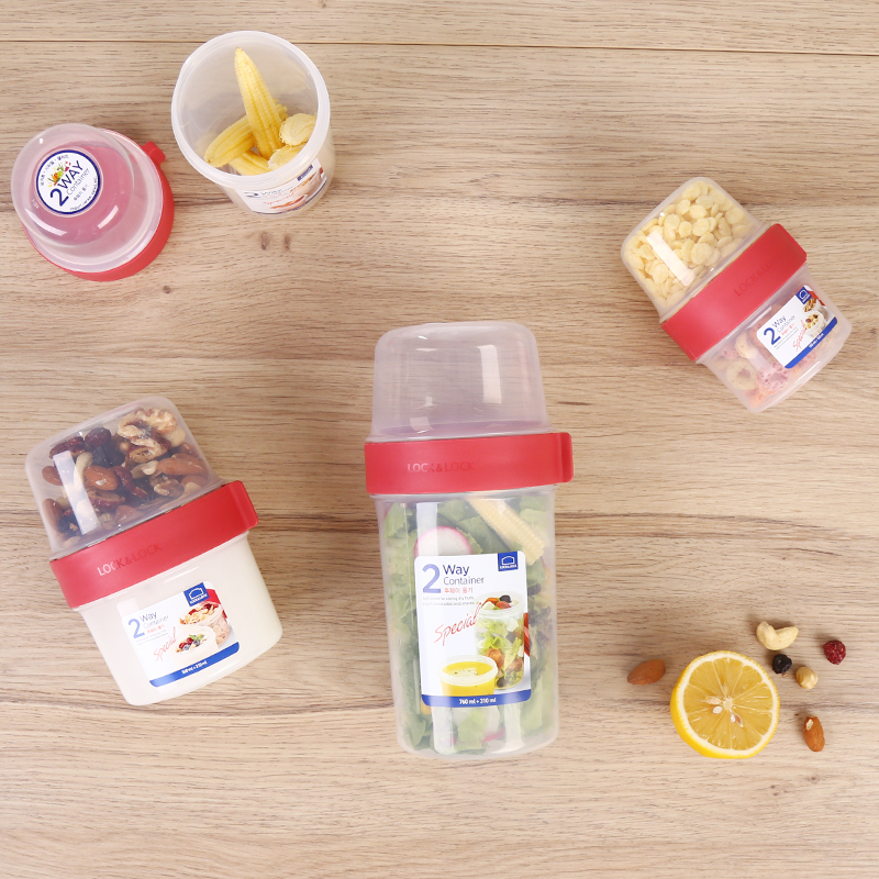 樂扣樂扣雙層塑料保鮮盒水果酸奶密封罐寶寶輔食分隔套裝LLS211S2