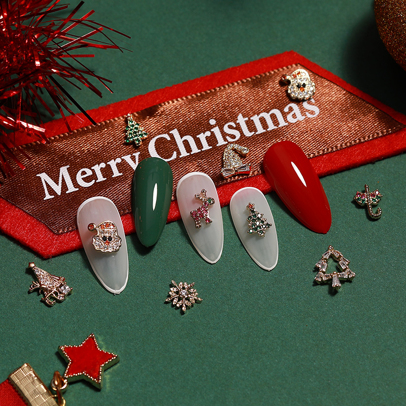 聖誕美甲飾品貼紙貼片立體3d鑽石可拆卸指甲片裝飾水鑽成品小配件
