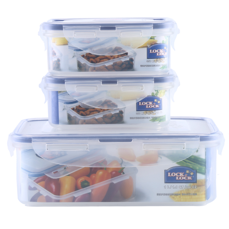 樂扣樂扣 普通型長方形塑料保鮮盒3件套裝 冰箱收納 HPL817S001