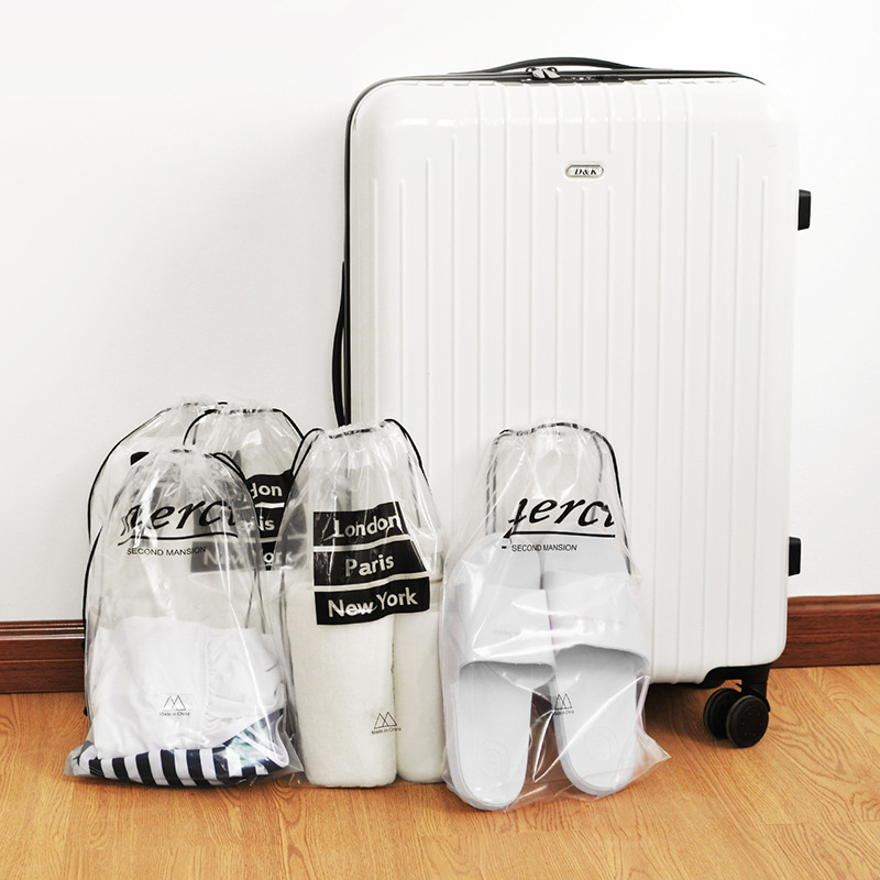 5個裝PVC透明束口袋防水旅行收納袋旅遊整理鞋袋