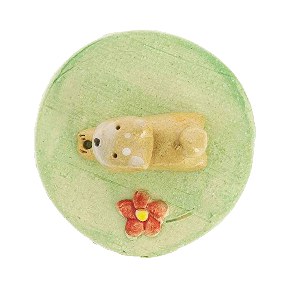 日本香堂 日式陶瓷香盤&香插擺件 #K7117 柴犬 1個