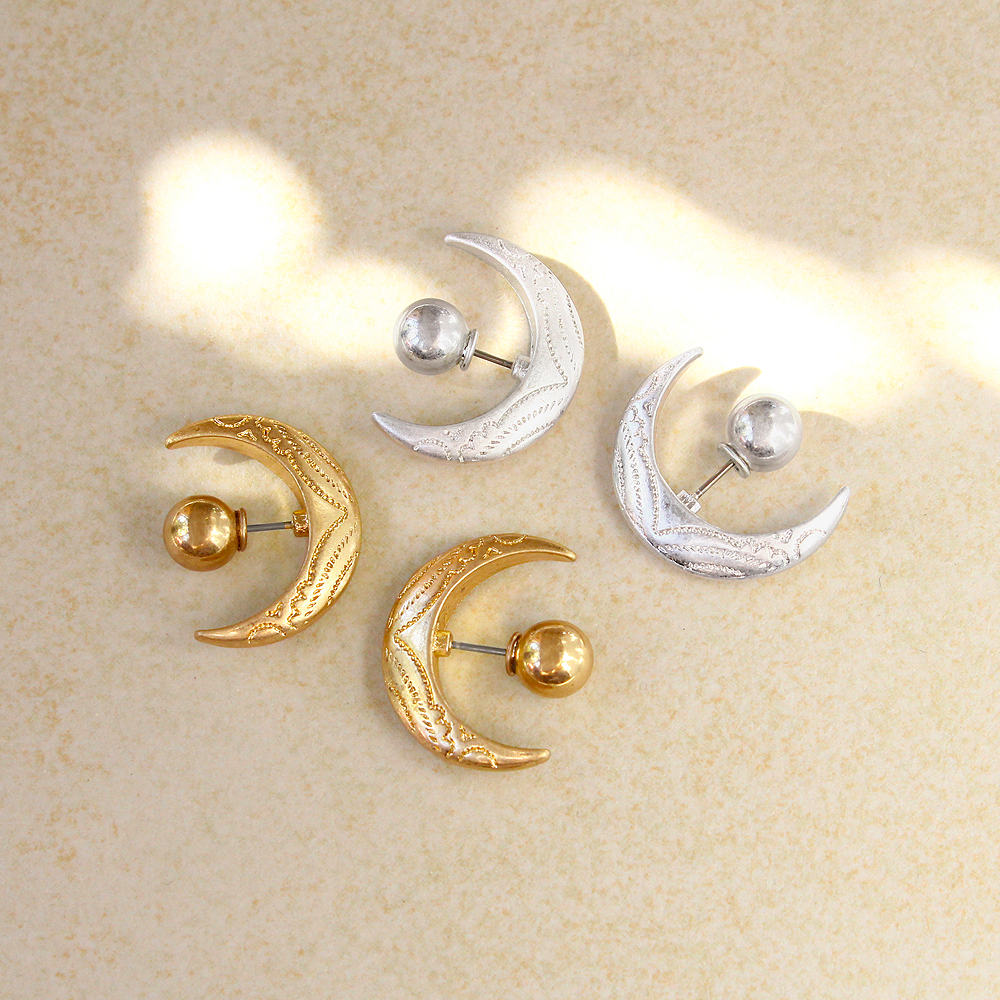 OSEWAYA 世話屋 簡約復古新月形狀壓紋耳釘 LNPC0606-1 金色