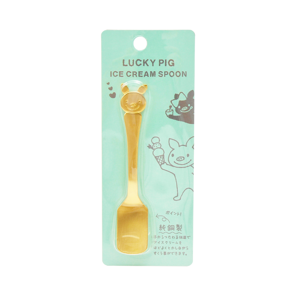 Luckypig home 小豬造型純銅冰淇淋勺 金色 1個