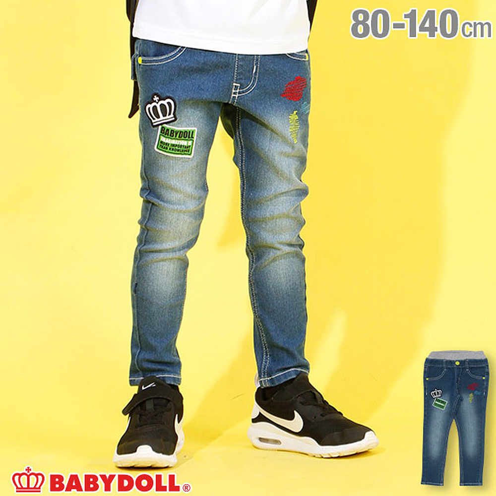 BABYDOLL 徽章裝飾兒童牛仔長褲 140cm