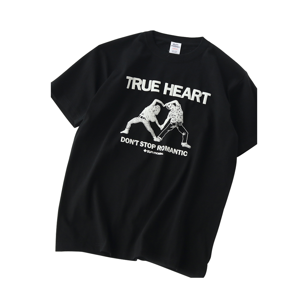 gym master TRUE HEART浪漫不停情侶趣味印花純棉T恤 黑色