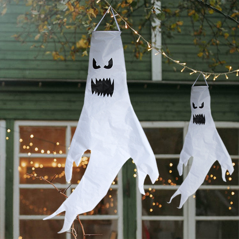 萬聖節幽靈裝飾風筒 鬼節印花LED發光幽靈掛件 場地佈置道具幽靈