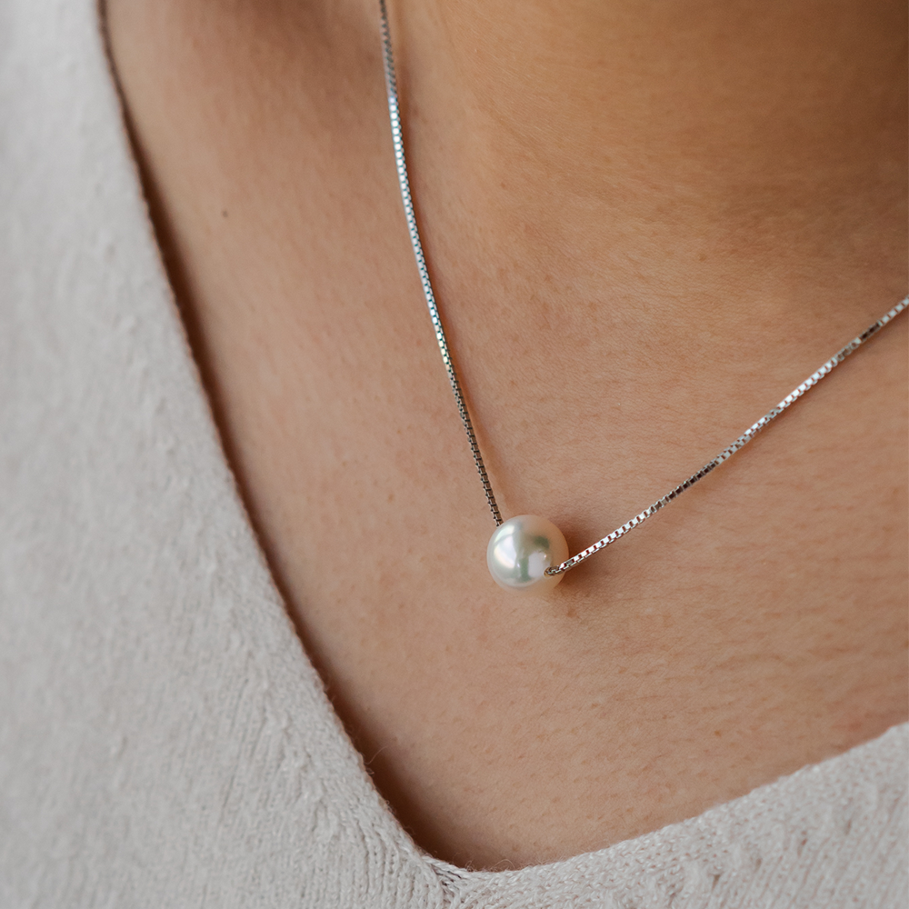 宇和海真珠 高級感海水珍珠簡約百搭項鍊 白色 銀&銠 150g