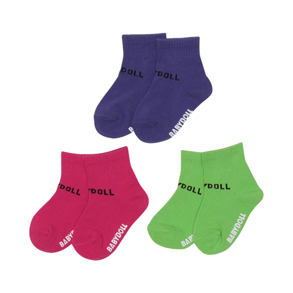BABYDOLL 撞色運動休閒短襪套裝3626 19-21cm 樹莓色 3雙/1套