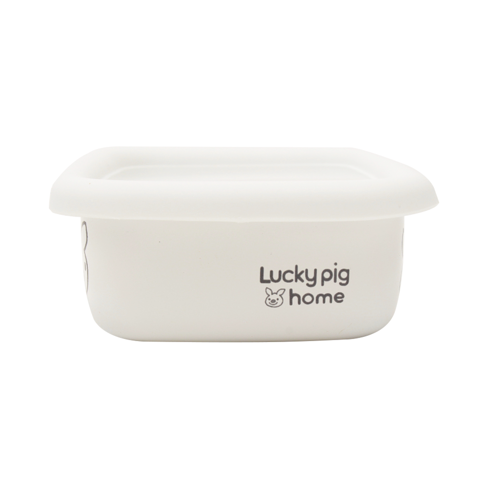 Luckypig home 小豬圖案淺型方形帶蓋容器 S 1個