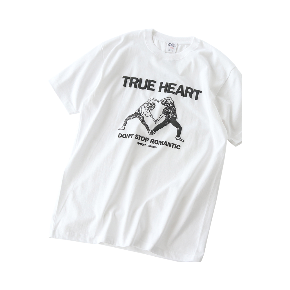 gym master TRUE HEART浪漫不停情侶趣味印花純棉T恤 白色