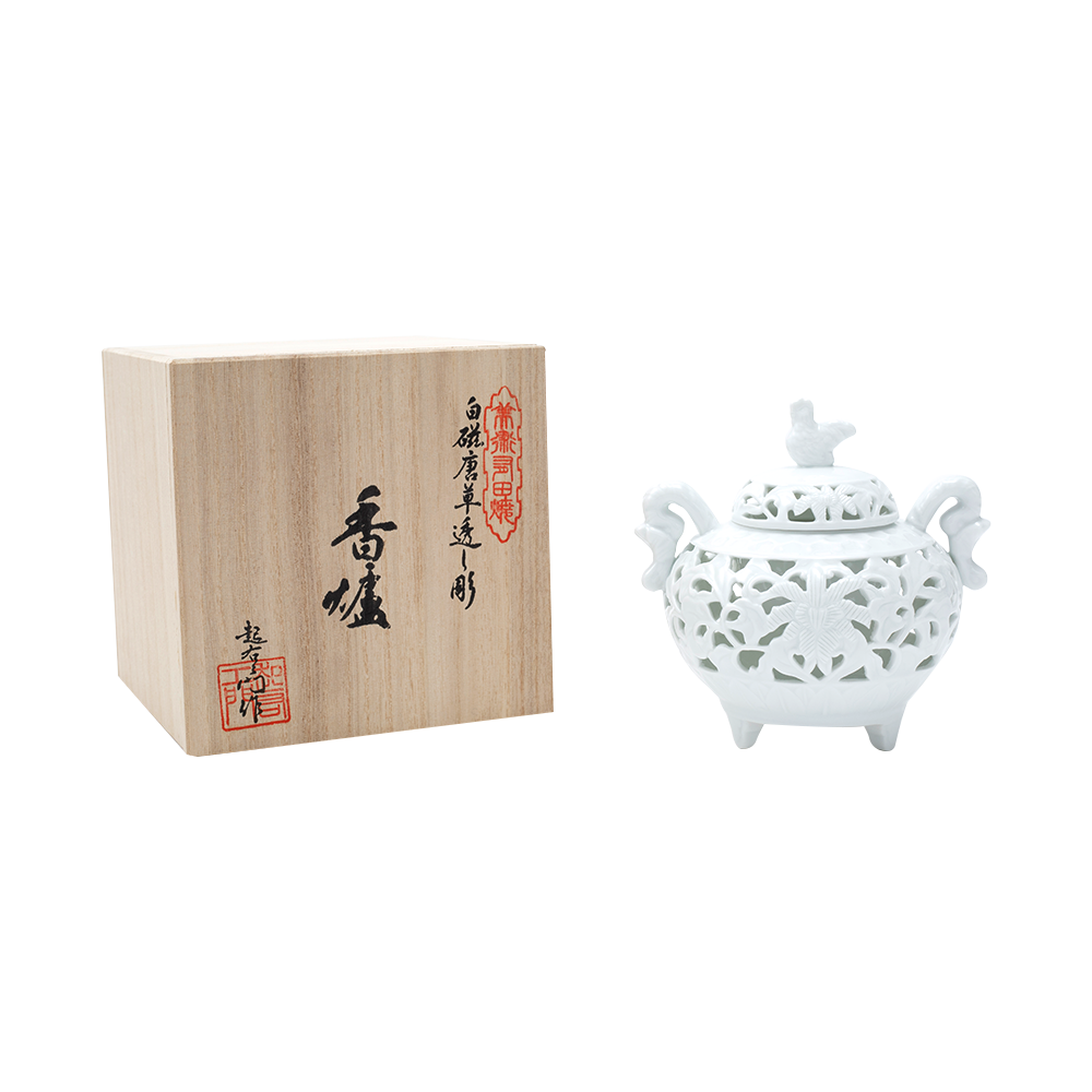 日本香堂 白瓷唐草鏤空香爐 1個