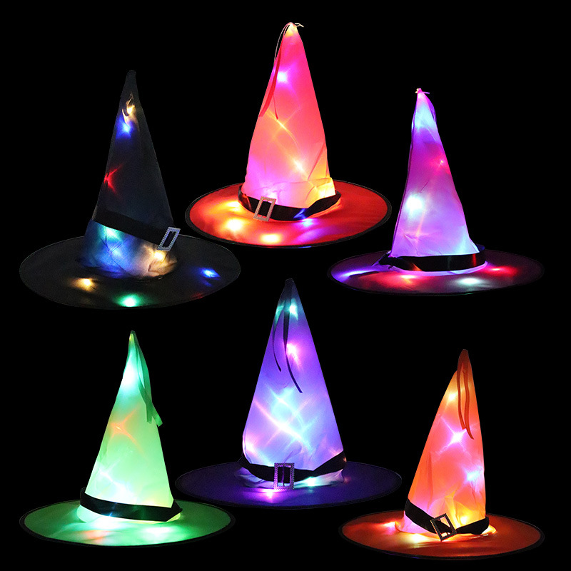 萬聖節帽子 鬼節派對裝飾道具LED發光巫婆帽魔法師女巫帽巫師帽
