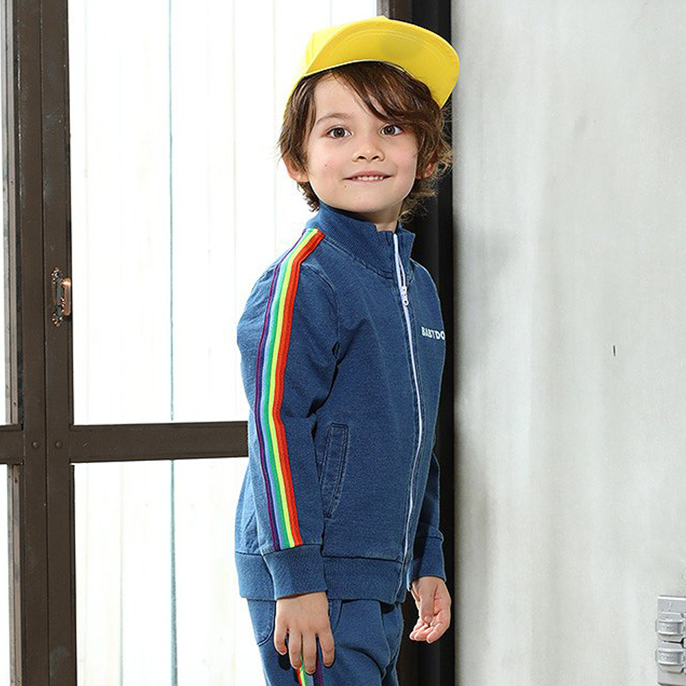 BABYDOLL 彩虹色線條兒童夾克 藍色 130cm