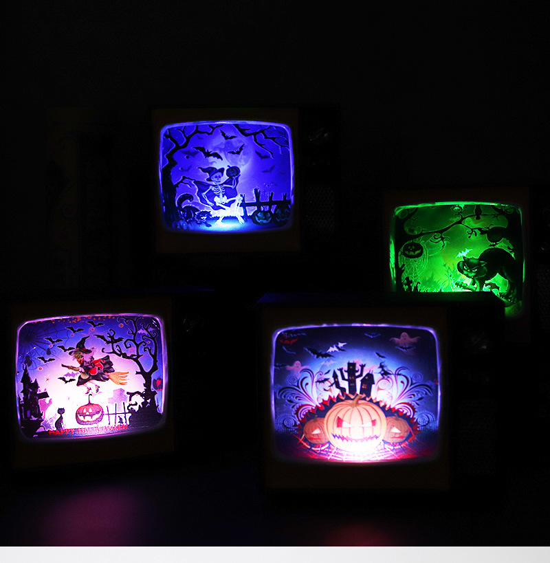 萬聖節裝飾復古電視機LED電子蠟燭燈巫婆骨架擺件鬼節發光南瓜燈