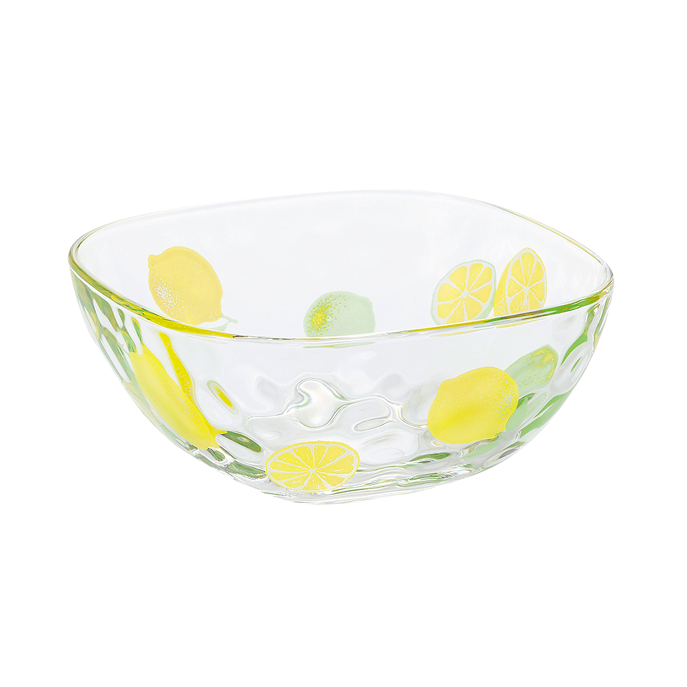 ISHIZUKA GLASS 石塚硝子 可愛水果圖案方形玻璃碗 檸檬 1個